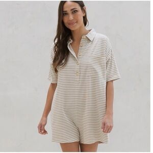 NWT Rylee + Cru Women’s Striped Romper Beige White Size XS